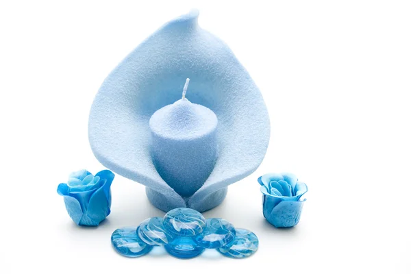 Modré svíčka s modrými kameny — Stock fotografie