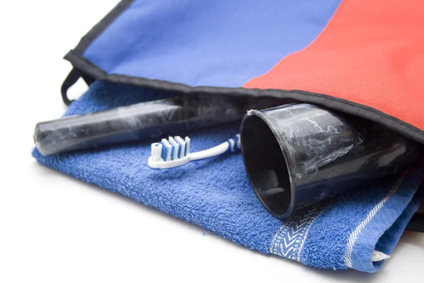 Wassen tas met tandenborstel — Stockfoto