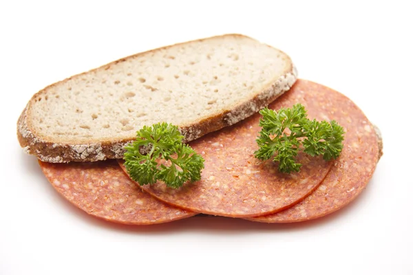 Salame em pão — Fotografia de Stock