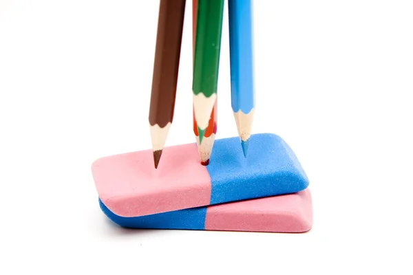 Kauçuk ile renkli kalemler — Stok fotoğraf