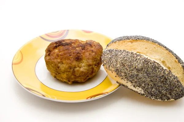 Frikadeller and Bread roll — Stock Photo, Image