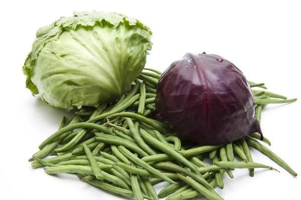 Green beans with Red cabbage — Stock Photo, Image