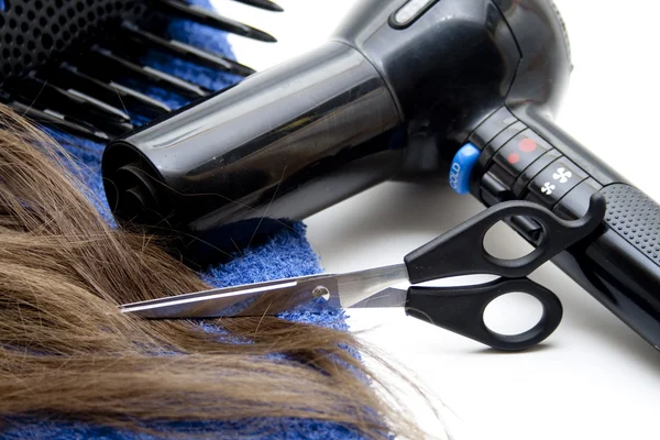 Secador de cabelo com tesoura — Fotografia de Stock