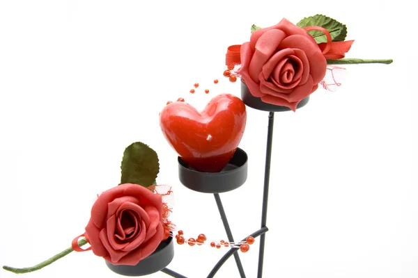 Svíčka srdce s růžemi — Stock fotografie