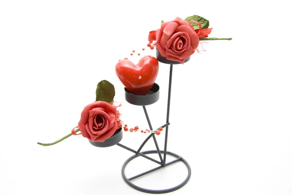 Vela de coração com rosas — Fotografia de Stock