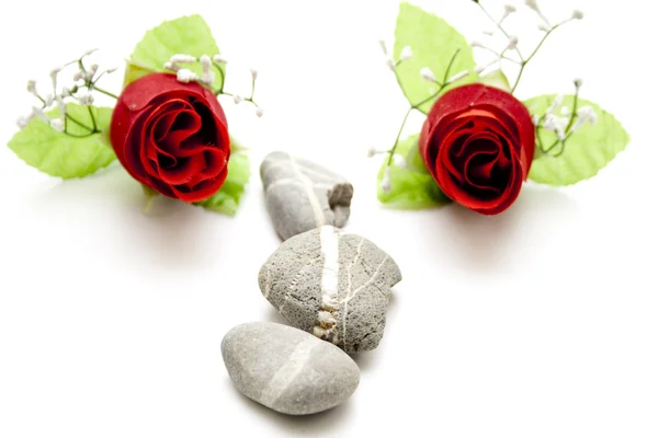 Серые камни с розами — стоковое фото