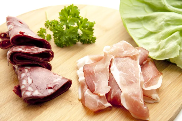 Sausage and cold cuts plate — Stock Photo, Image