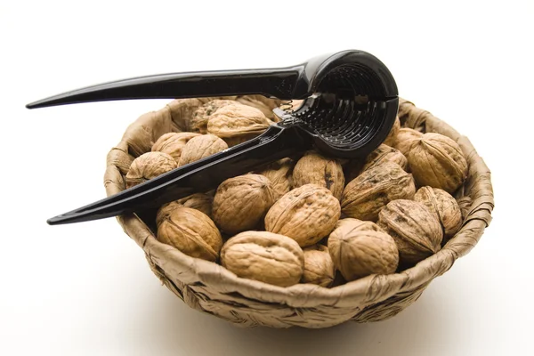 Hnědé ořechy s Louskáček — Stock fotografie