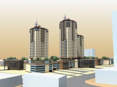 3d perspective of a multi-storey residential building clipart