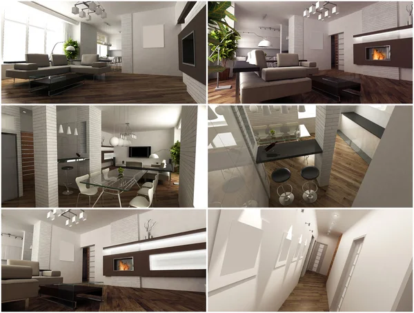 3D interiér obývacího pokoje — Stock fotografie