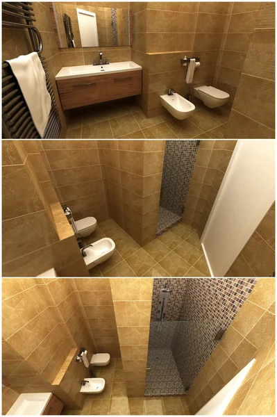 3d interior do banheiro com um chuveiro — Fotografia de Stock