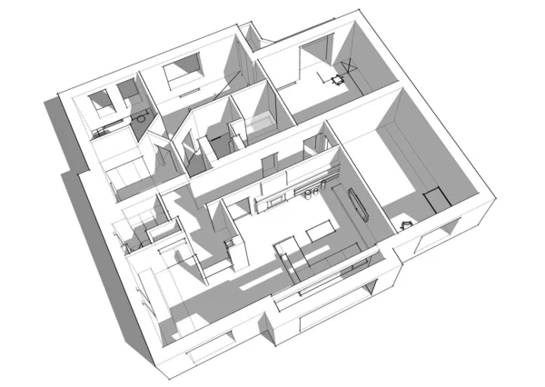 3D ескіз квартири — стокове фото