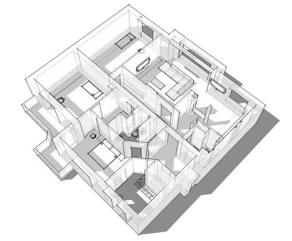 Szkic 3D Apartament — Zdjęcie stockowe