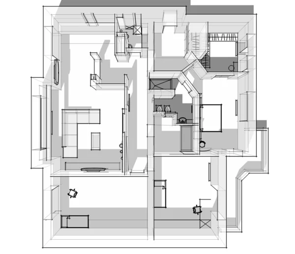 3d 公寓草绘 — 图库照片