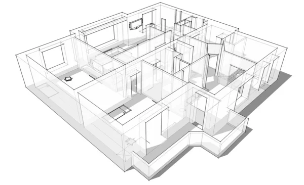3D apartman skeç — Stok fotoğraf