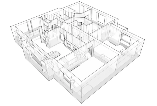 3d apartment sketch — Stock Photo, Image