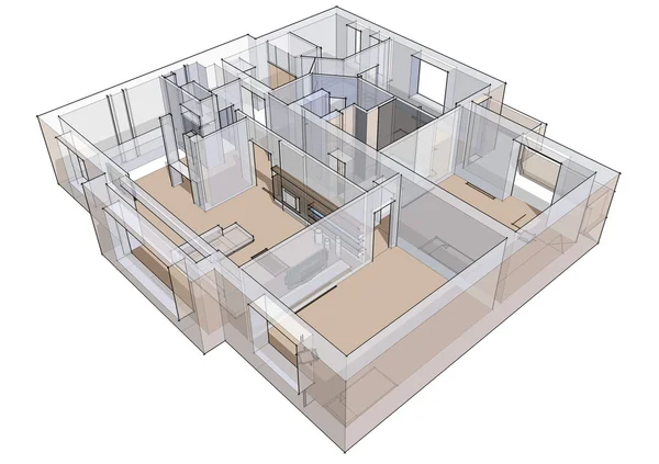 3D-s lakás vázlat — Stock Fotó