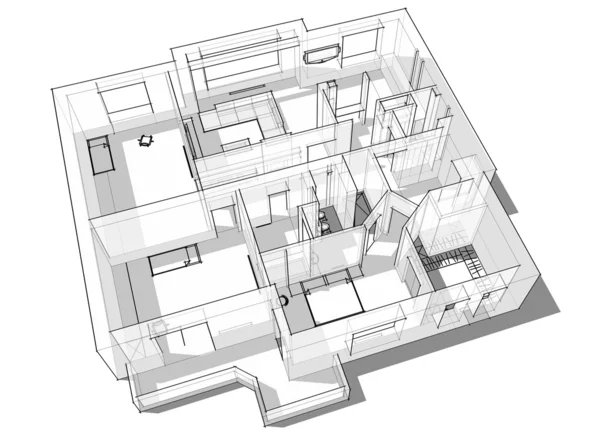 3D-s lakás vázlat — Stock Fotó