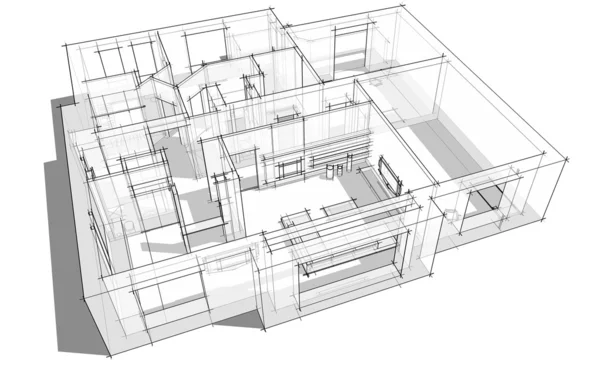3D-appartement schets — Stockfoto