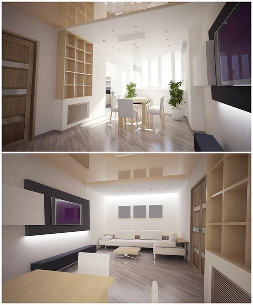 3D-Innenraum des Wohnzimmers — Stockfoto