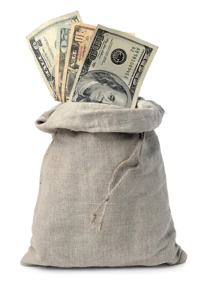 Dollar i en säck — Stockfoto