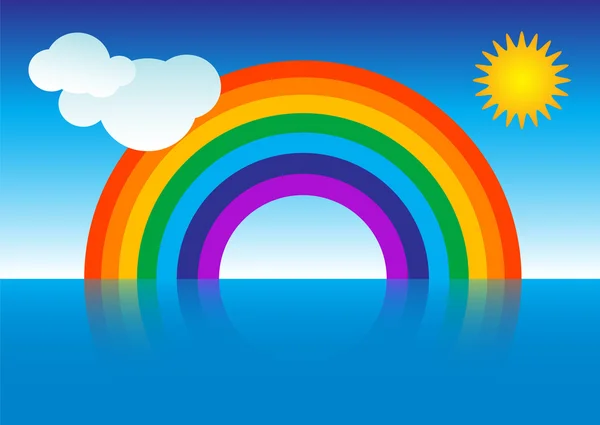 Regenboog in de blauwe lucht — Stockvector