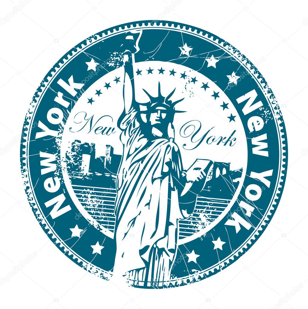 Grunge rubber stamp with Statue of Liberty and the word New York, America inside