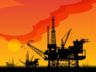 Oil rigs in sea clipart