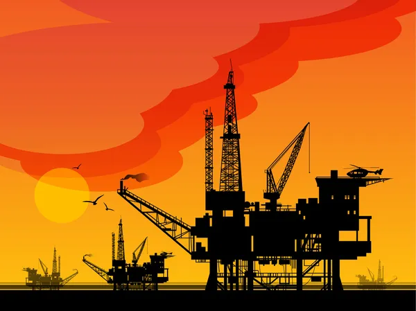 Εξέδρες άντλησης πετρελαίου στη θάλασσα — Διανυσματικό Αρχείο