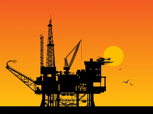 Plataforma petrolífera en el mar — Vector de stock