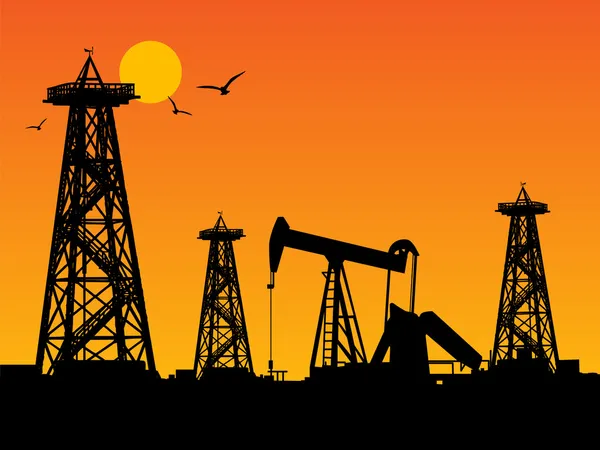 Σιλουέτες εξέδρα άντλησης πετρελαίου — Διανυσματικό Αρχείο