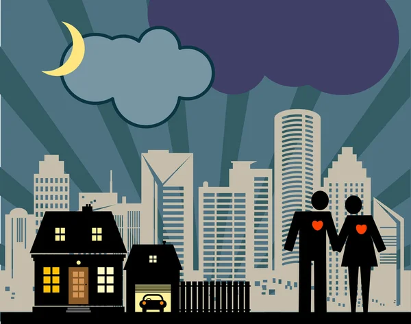 Paar in nacht stad — Stockvector