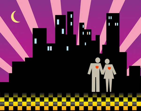 Couple dans la ville de nuit — Image vectorielle