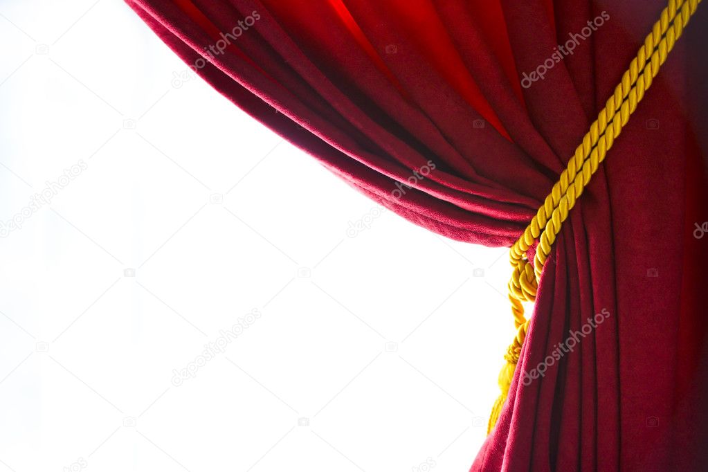 A red curtain folded and a white background.