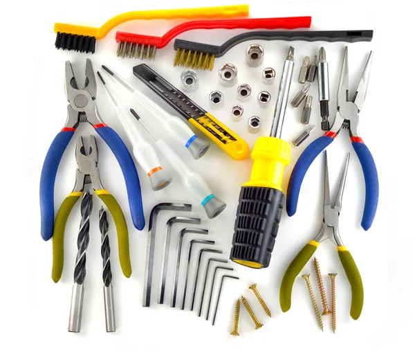 Een set van tools - geïsoleerd op wit. — Stockfoto