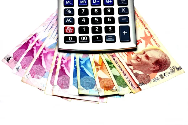 Турецкие деньги, калькулятор — стоковое фото