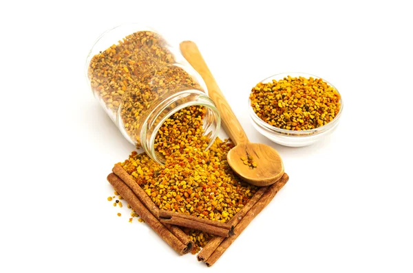 Bee Pollen and cinnamon isolated — Stock Photo, Image