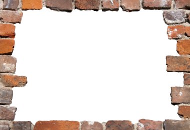 Brick wall as a grungy frame, isolated 02 clipart