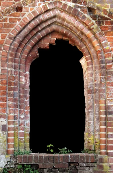 Brick window as a grungy frame, isolated — Stock Photo, Image