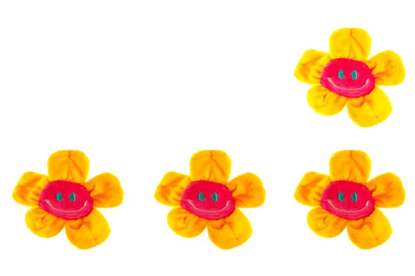 Vier gelukkig zonnebloemen op wit — Stockfoto