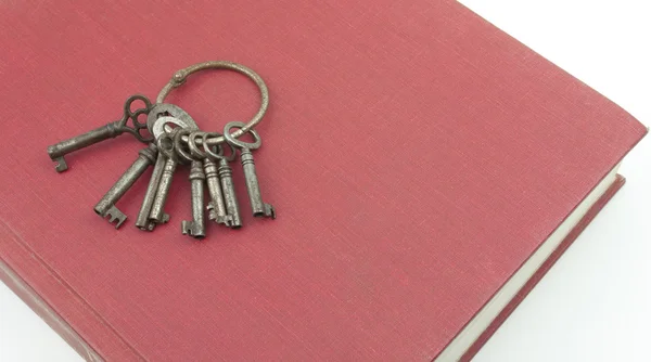 Ключи, лежащие на красной книге — стоковое фото