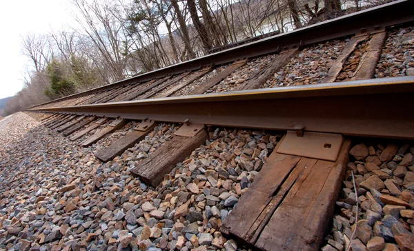 Railroad tracks door de rivier — Stockfoto