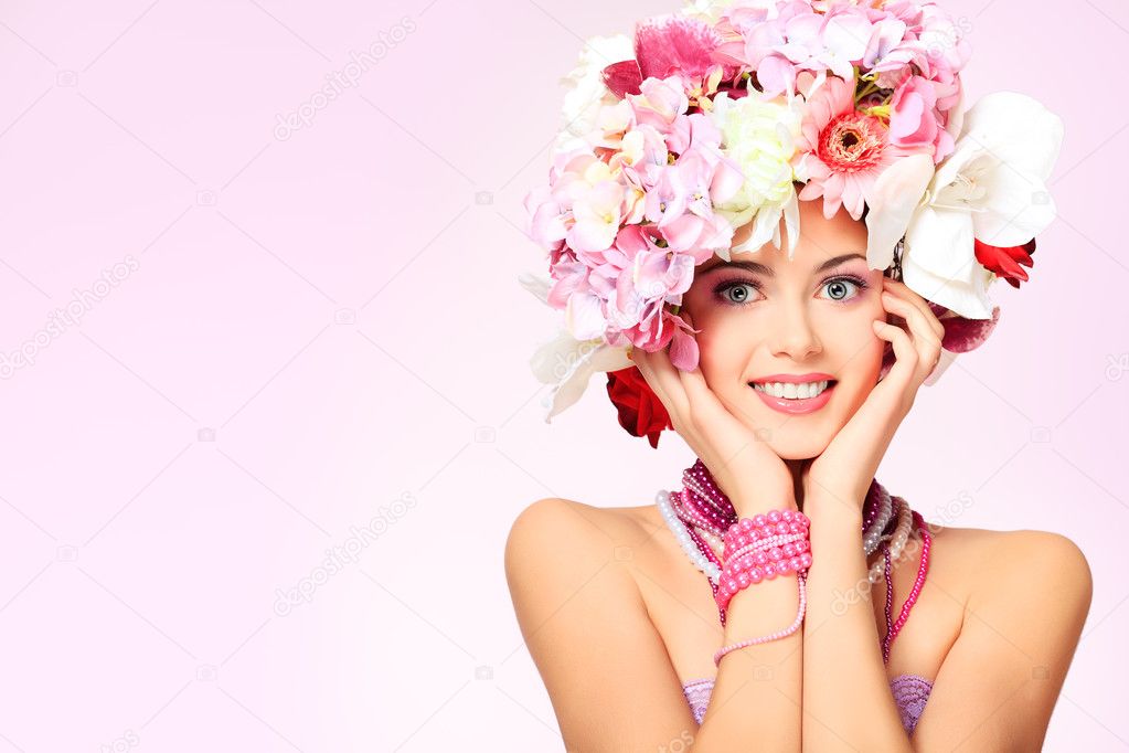 beautiful spring girl with flowers