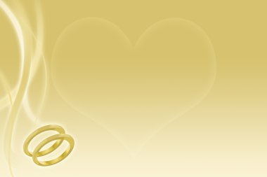 Gold wedding background with wedding bands and heart clipart