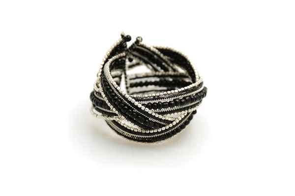 Czarny i srebrny bransoletę modny na białym tle — Zdjęcie stockowe