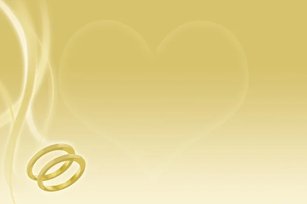 Fond de mariage en or avec des bandes de mariage et coeur — Photo