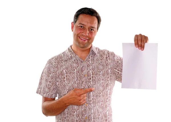 Man and portrait blank piece of paper — Stock Photo, Image