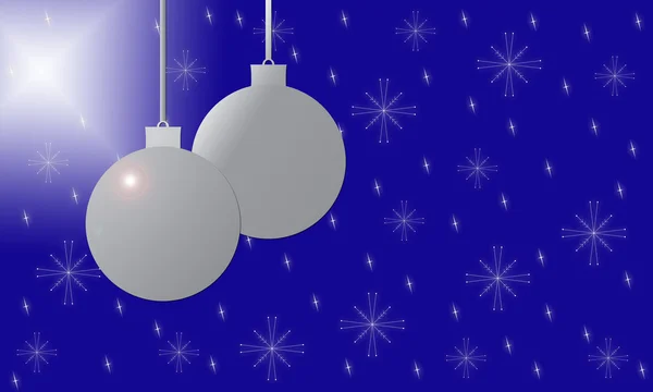 Bakgrund med silver ball juldekorationer på blå med s — Stockfoto