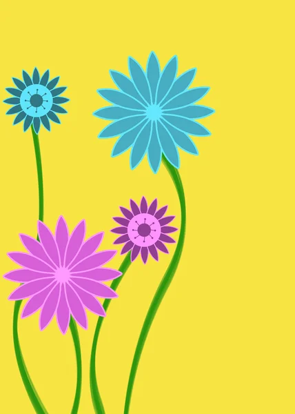Ροζ και μπλε αφηρημένη λουλούδι σε κίτρινο — Φωτογραφία Αρχείου