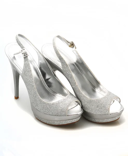 Zilveren glitter schoenen — Stockfoto